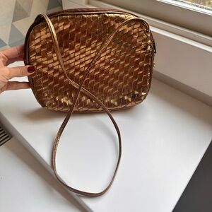 Vintage 1970s Oleg Cassini Bronze Discotheque Bag Woven Panels